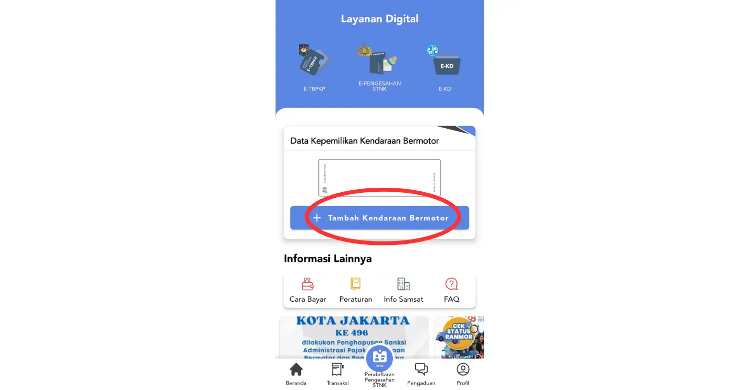 Tambah kendaraan bermotor di aplikasi SIGNAL