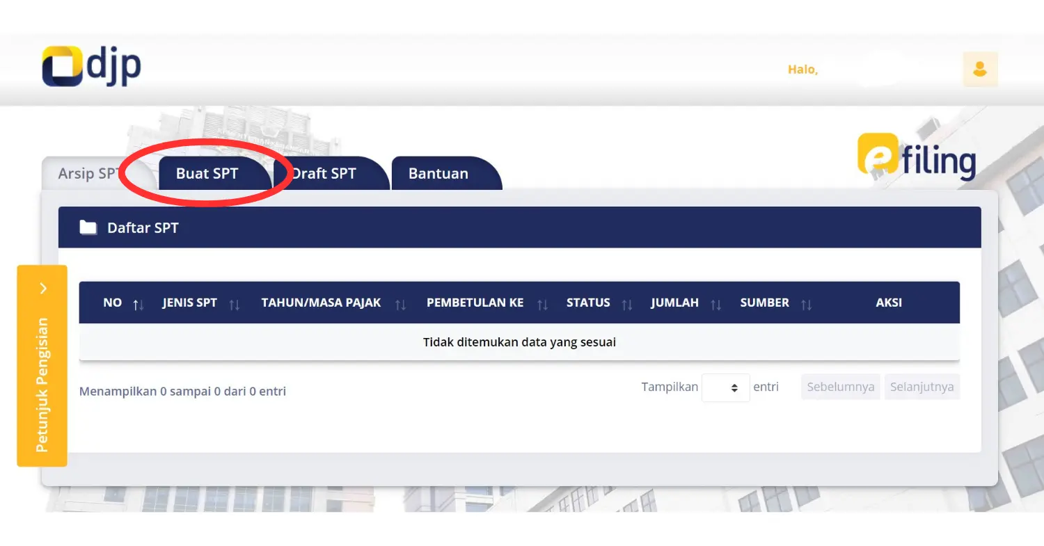 Buat SPT di E-Filing