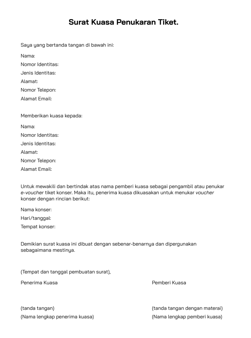 Contoh Surat Kuasa Penukaran Tiket. Download templatenya disini!